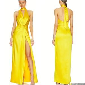 NWT Yaura Yellow Halter Satin Maxi Dress Women's Size UK 12 US L